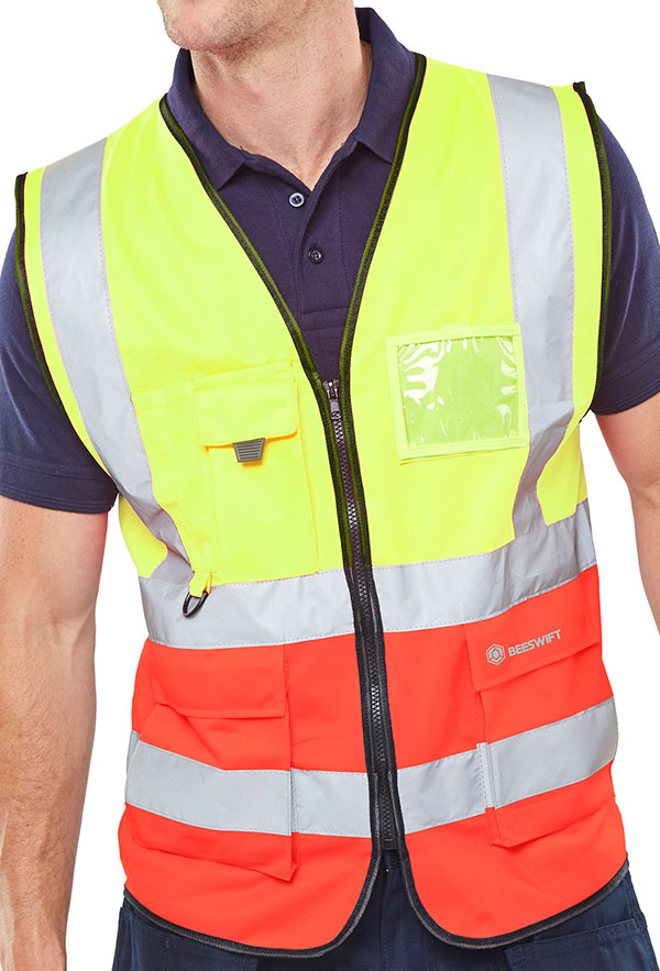 Beeswift Hi-Vis Two Tone Executive Id Vest SaturnYellow/Red Beeswift Hi-Vis Two Tone Executive Id Vest SaturnYellow/Red