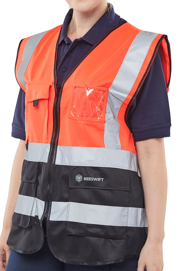 Beeswift Hi-Vis Two Tone Executive Id Vest Red/Black Beeswift Hi-Vis Two Tone Executive Id Vest Red/Black