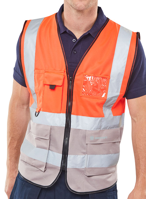 Beeswift Hi-Vis Two Tone Executive Id Vest Red/Grey Beeswift Hi-Vis Two Tone Executive Id Vest Red/Grey