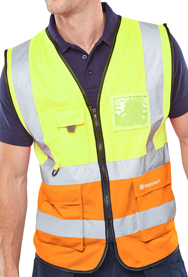 Beeswift Hi-Vis Two Tone Executive Id Vest Saturn Yellow / Orange