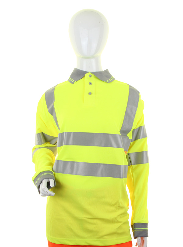 Beeswift Ladies Hi-Vis Long Sleeve Polo Shirt Saturn Yellow