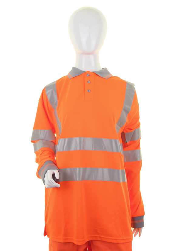 Beeswift Ladies Hi-Vis Long Sleeve Rail Spec Polo Shirt Orange