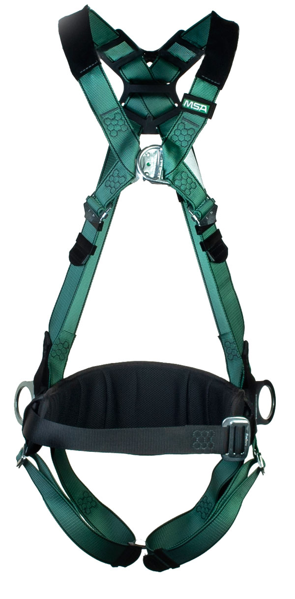 Msa Xs V-Form Back/Chest/Hip D-Ring Qf Harness W/Waist Belt Green