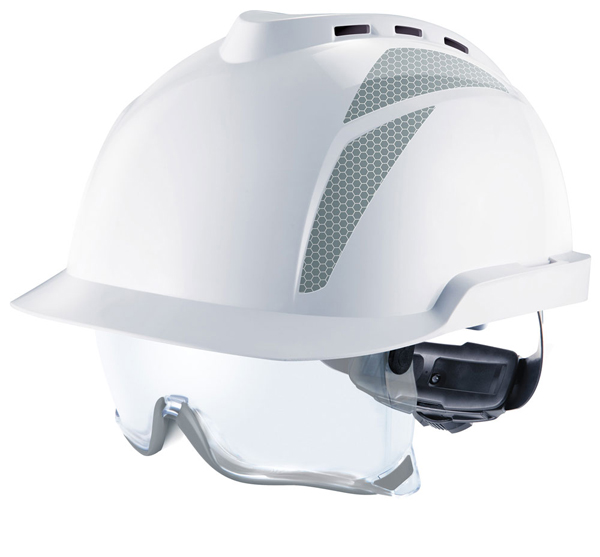 Msa V-Gard 930 Vented Safety Helmet With Integrated Eye Protection White/Grey