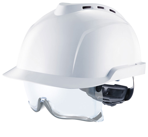 Msa V-Gard 930 Vented Safety Helmet With Integrated Eye Protection White
