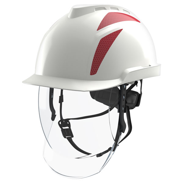 Msa V-Gard 950 Electrician Safety Helmet With Face Shield White/Red Msa V-Gard 950 Electrician Safety Helmet With Face Shield White/Red
