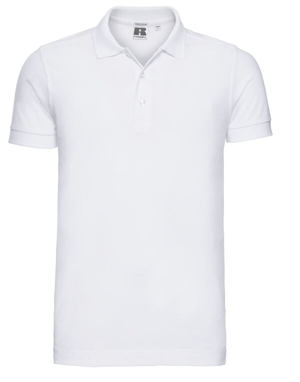 566M White Men’s Fitted Stretch Polo