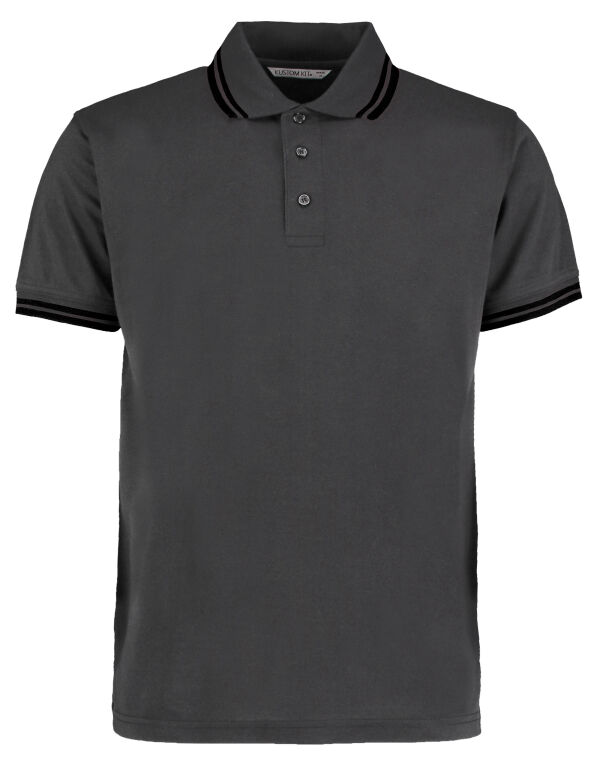 KK409 Kustom Kit Classic Fit Tipped Collar Polo Charcoal/Black