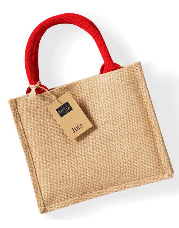 W412 Westford Mill Jute Mini Gift Bag Natural/Bright Red