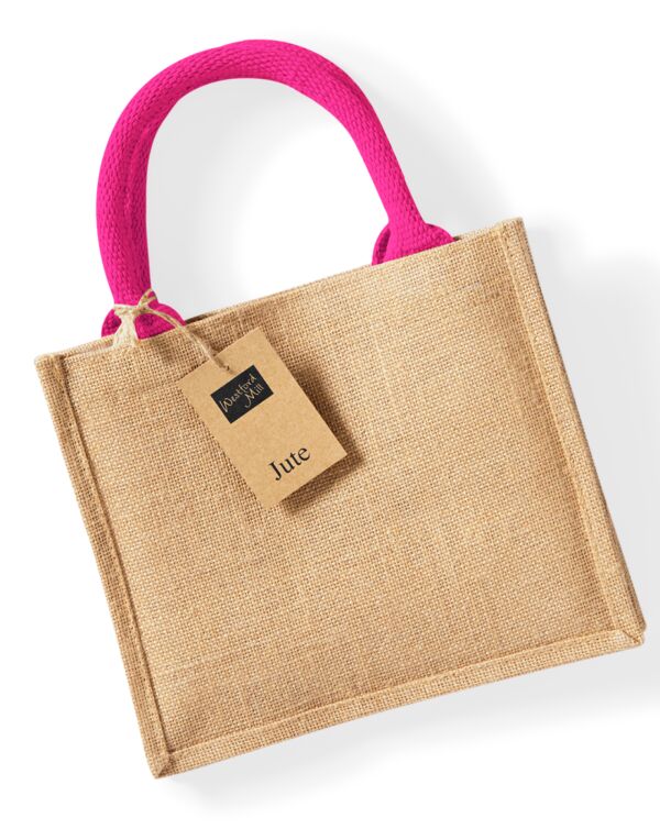 W412 Natural/Fuchsia Jute Mini Gift Bag
