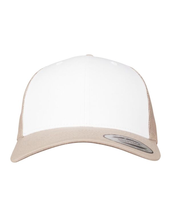 6606CF Flexfit Retro Trucker Colored Front Khaki/White/Khaki