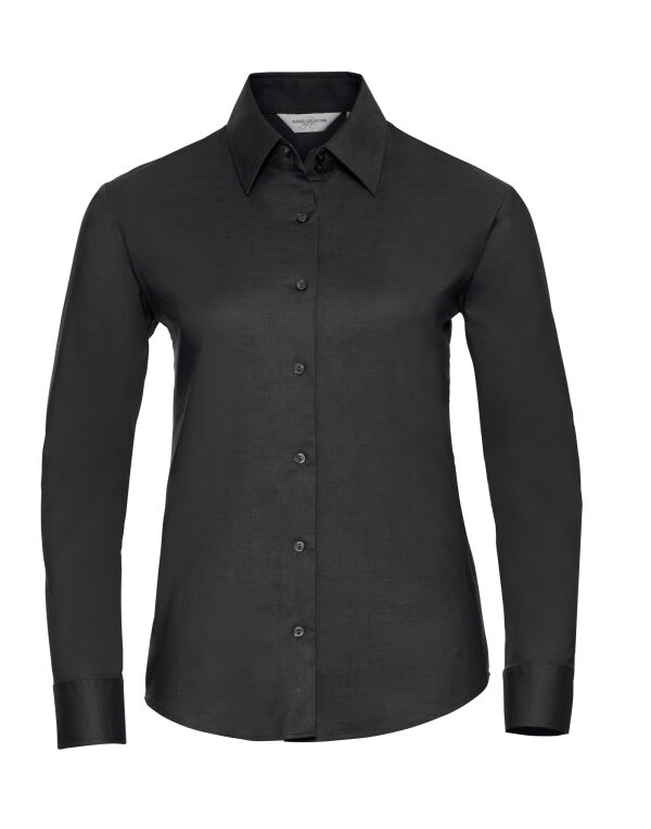 932F Russell Collection Ladies’ L/Sleeve Oxford Shirt Black