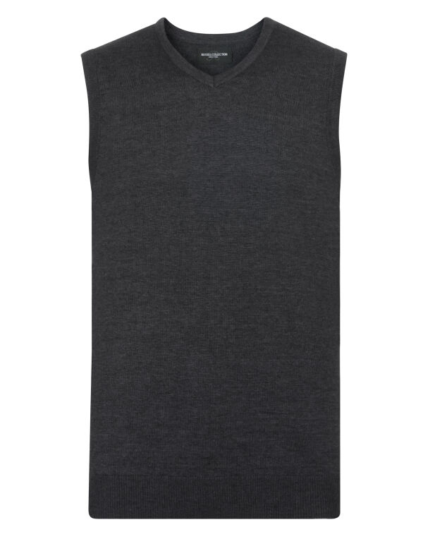 716M Russell Collection V-Neck Sleeveless Knitted Pullover Charcoal Marl