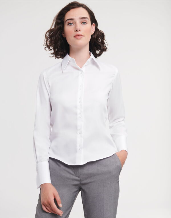 956F Russell Collection Ladies’ L/Sleeve Non-Iron Shirt White