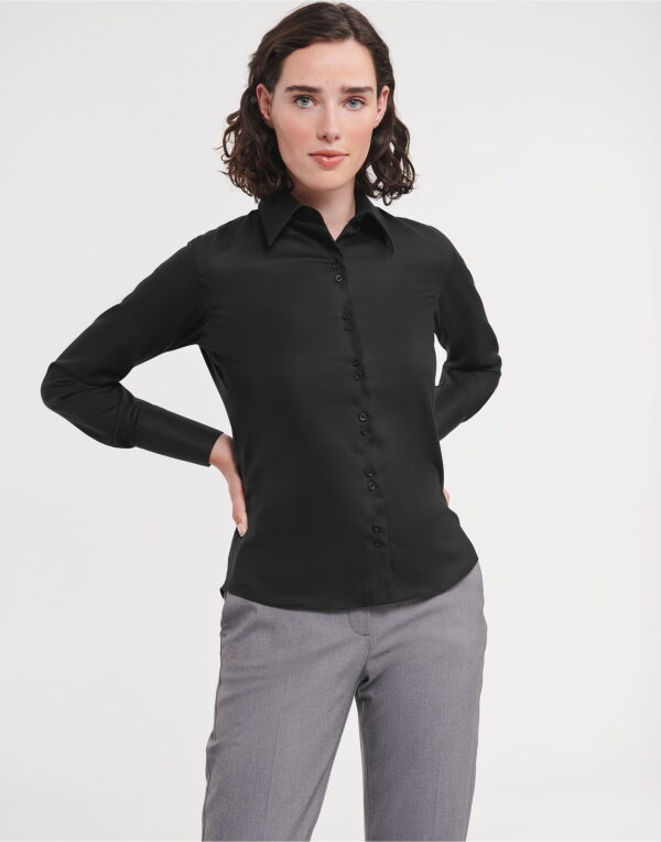 956F Russell Collection Ladies’ L/Sleeve Non-Iron Shirt Black