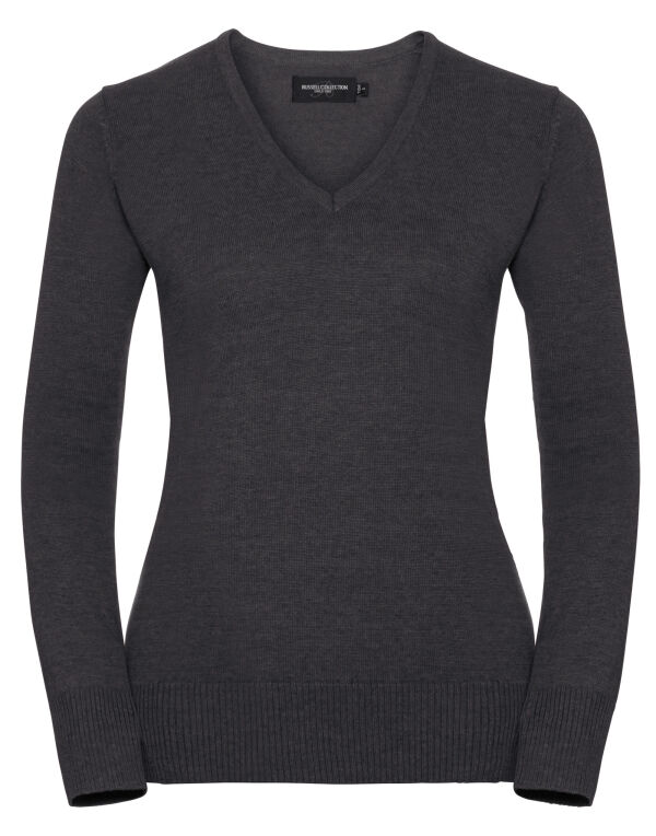 710F Russell Collection Ladies’ V-Neck Knitted Pullover Charcoal Marl