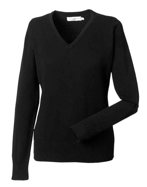 710F Russell Collection Ladies’ V-Neck Knitted Pullover Black