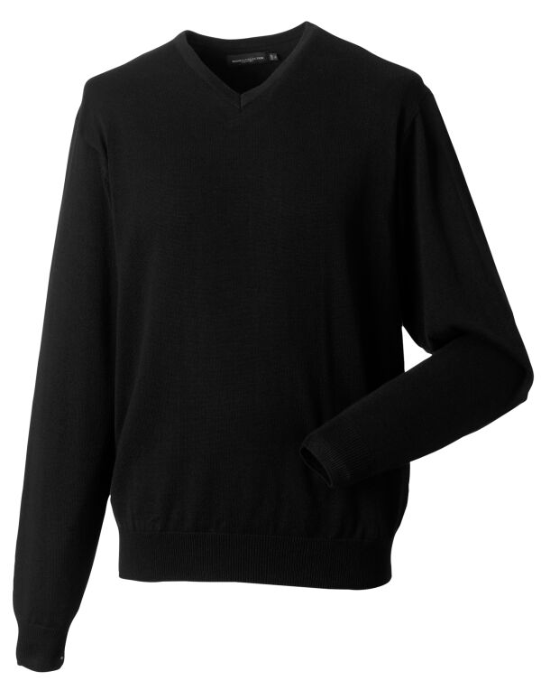 710M Russell Collection Men’s V-Neck Knitted Pullover Black