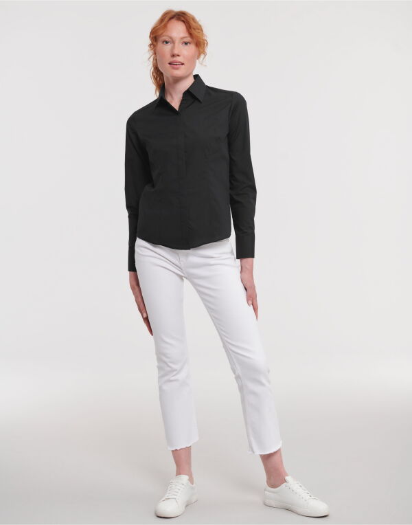 924F Russell Collection Ladies’ L/Sleeve Polycotton Shirt Black