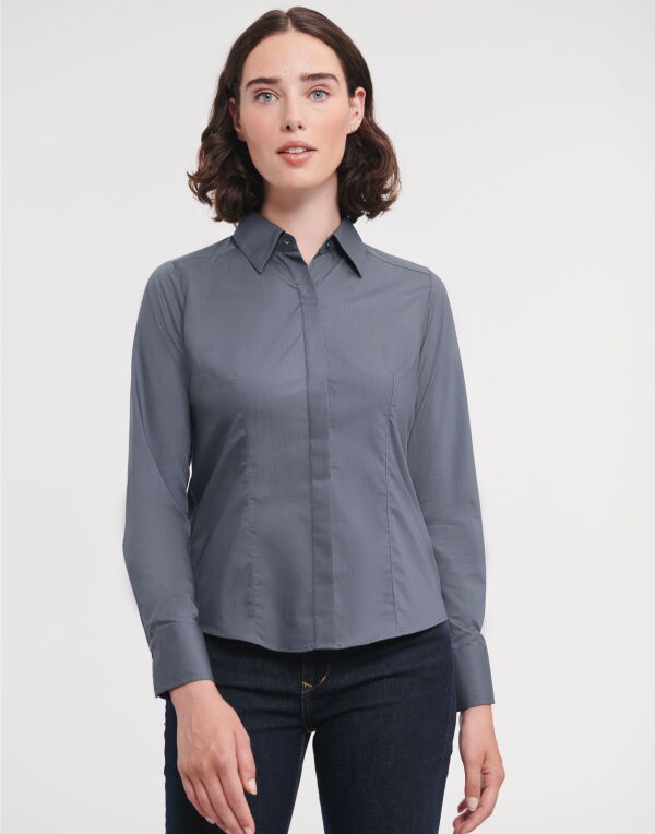 924F Russell Collection Ladies’ L/Sleeve Polycotton Shirt Convoy Grey