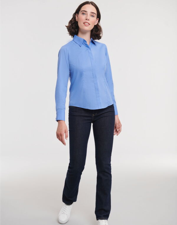 924F Russell Collection Ladies’ L/Sleeve Polycotton Shirt Corporate Blue