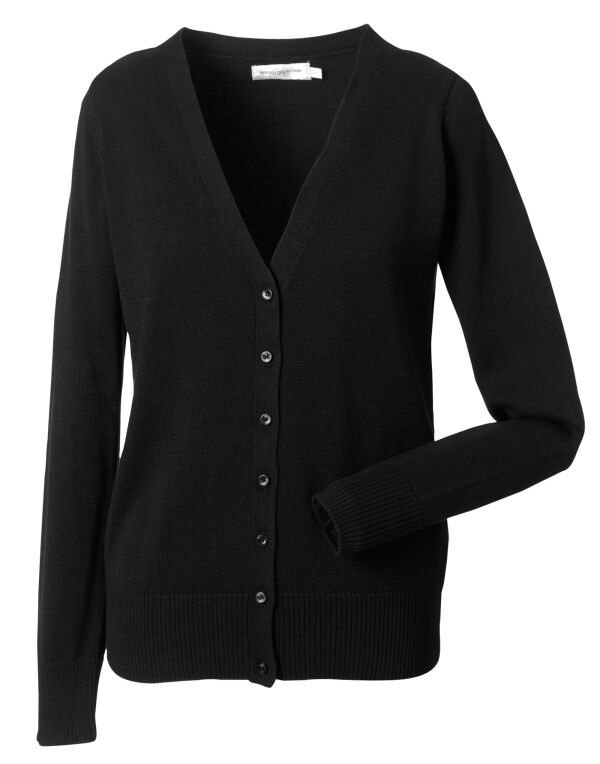 715F Russell Collection Ladies’ V-Neck Knitted Cardigan Black