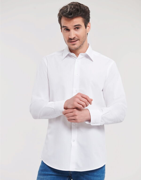 924M Russell Collection Men’s L/Sleeve Polycotton Shirt White