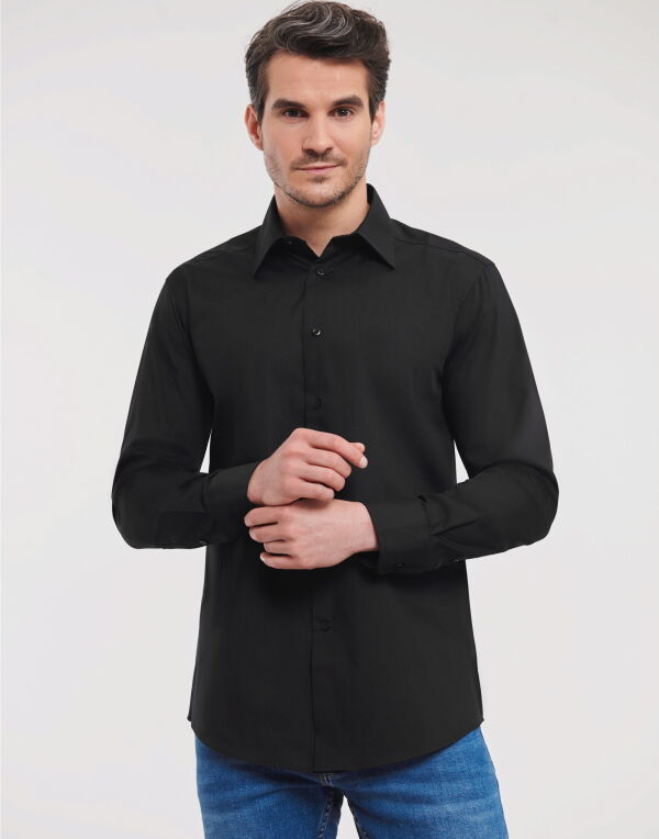 924M Russell Collection Men’s L/Sleeve Polycotton Shirt Black