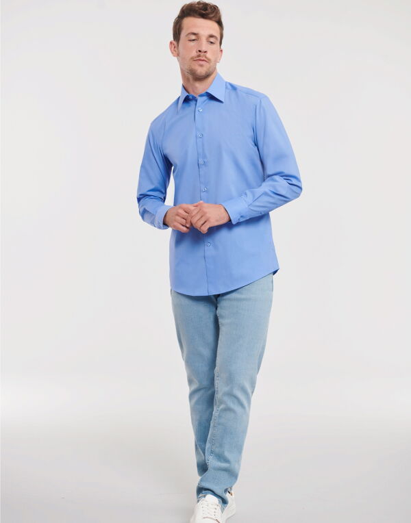 924M Russell Collection Men’s L/Sleeve Polycotton Shirt Corporate Blue