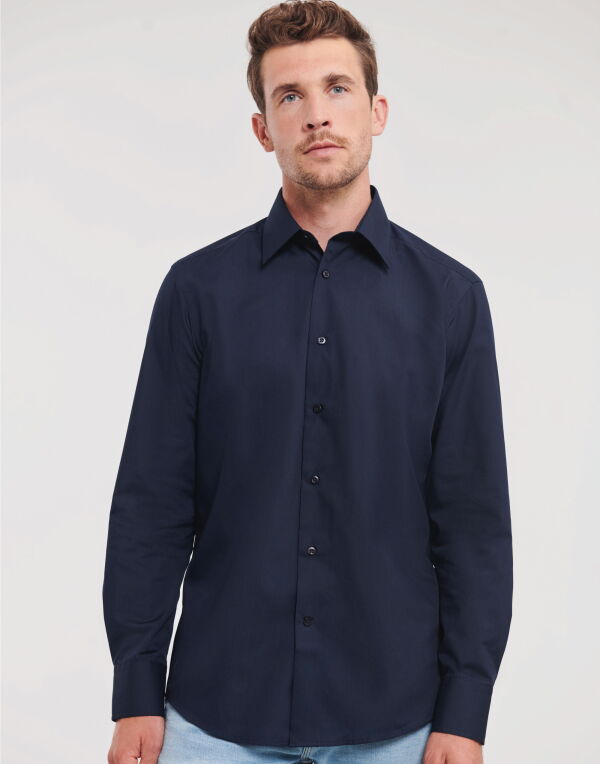 924M Russell Collection Men’s L/Sleeve Polycotton Shirt French Navy