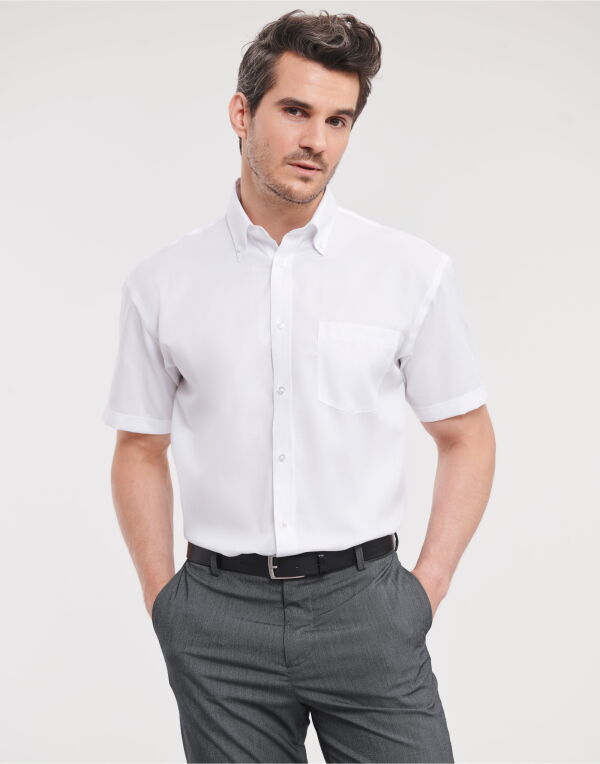 957M Russell Collection Men’s S/Sleeve Non-Iron Shirt White