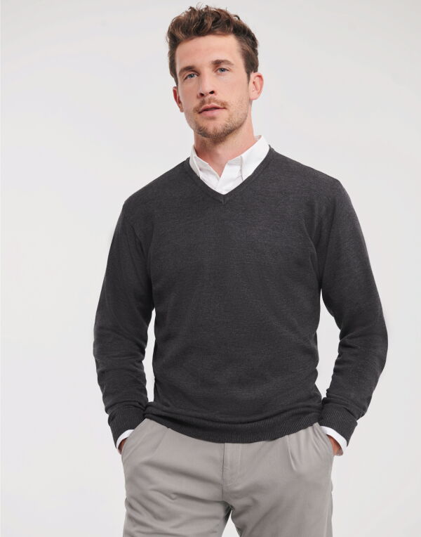 710M Russell Collection Men’s V-Neck Knitted Pullover Charcoal Marl 710M Russell Collection Men’s V-Neck Knitted Pullover Charcoal Marl