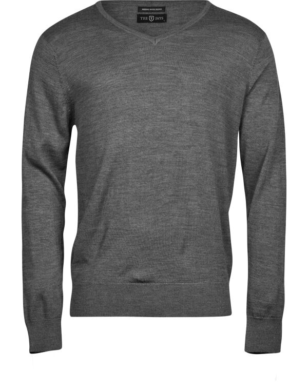 TJ6001 Grey Melange Men’s V Neck Knitted Sweater