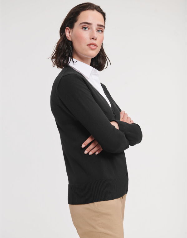 715F Russell Collection Ladies’ V-Neck Knitted Cardigan Charcoal Marl