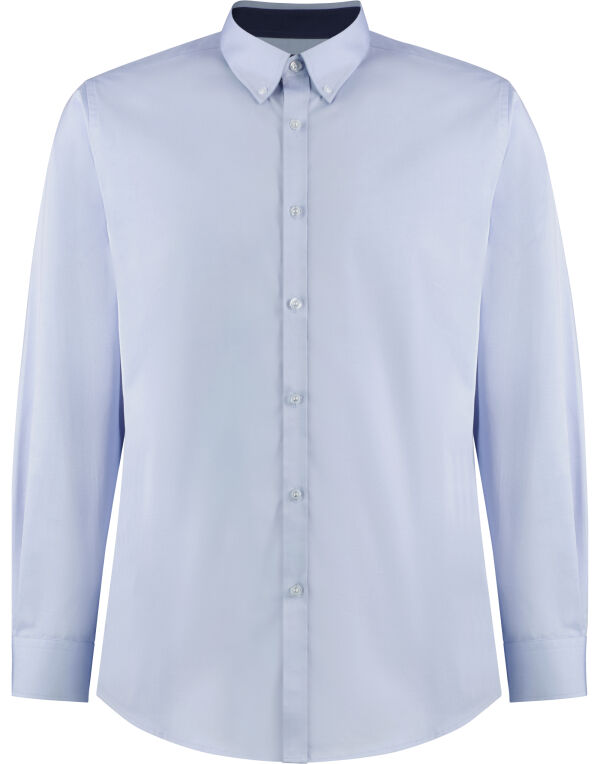 KK190 Kustom Kit Tailored Fit L/S Premium Contrast Oxford Light Blue/Navy
