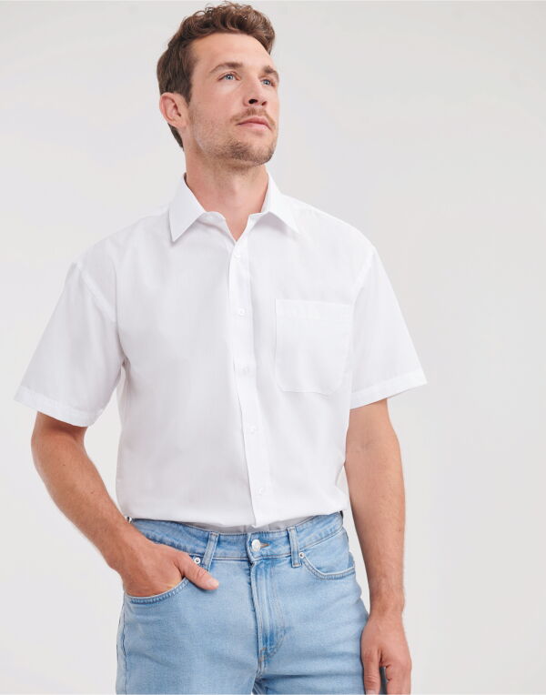 935M Russell Collection Men’s S/Sleeve Polycotton Shirt White