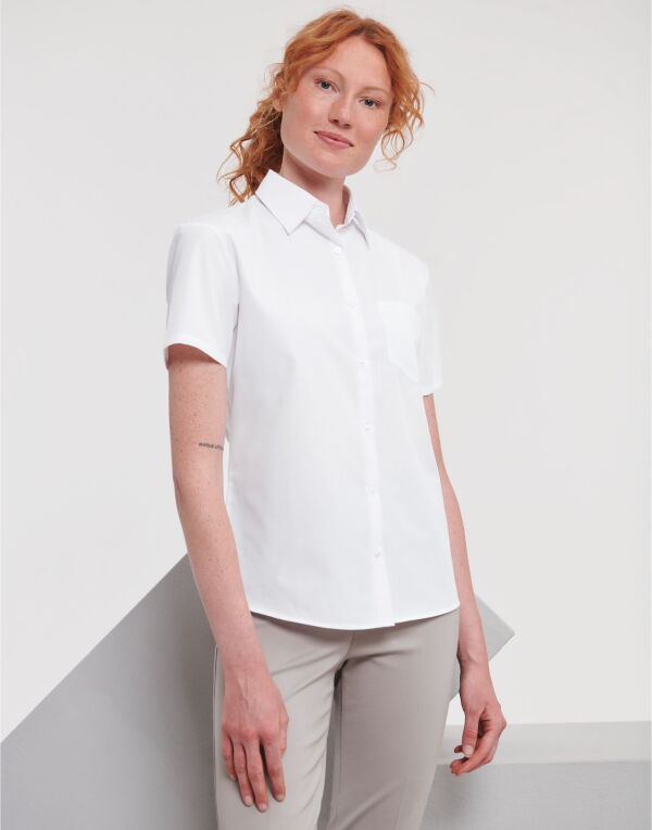 935F Russell Collection Ladies’ S/Sleeve Polycotton Shirt White