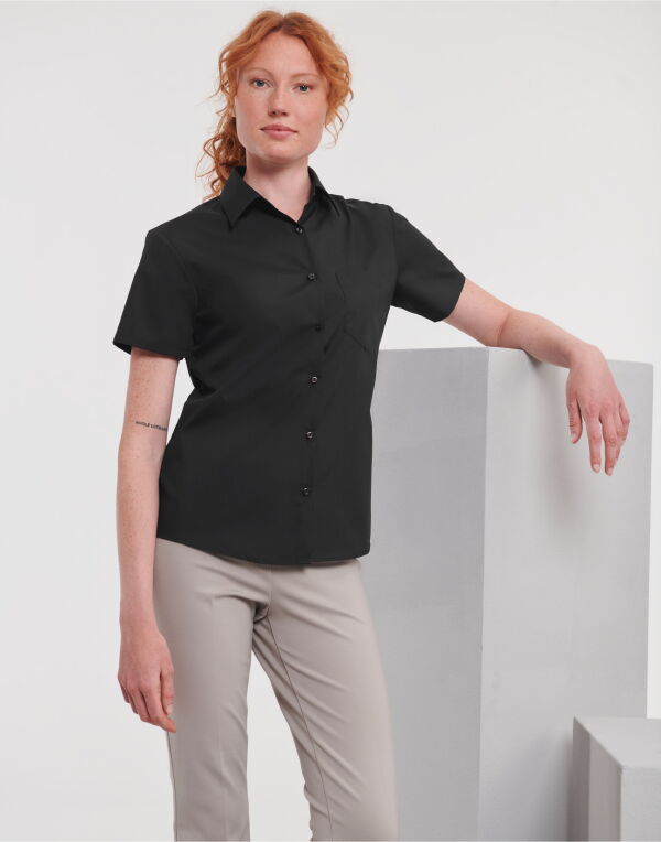 935F Russell Collection Ladies’ S/Sleeve Polycotton Shirt Black