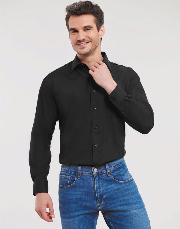 934M Russell Collection Men’s L/Sleeve Polycotton Shirt Black