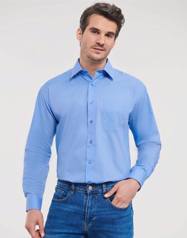 934M Russell Collection Men’s L/Sleeve Polycotton Shirt Corporate Blue