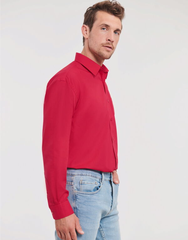934M Russell Collection Men’s L/Sleeve Polycotton Shirt Classic Red