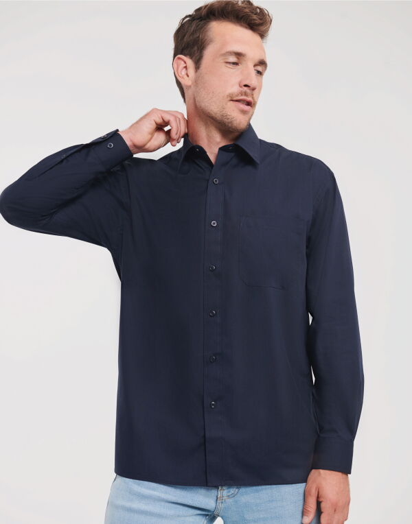 934M Russell Collection Men’s L/Sleeve Polycotton Shirt French Navy