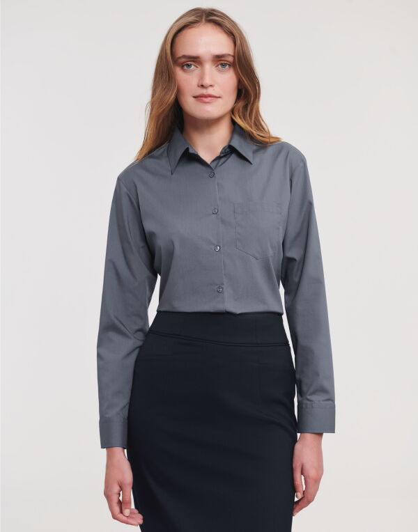 934F Russell Collection Ladies’ L/Sleeve Polycotton Shirt Convoy Grey