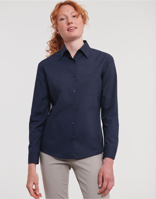 934F Russell Collection Ladies’ L/Sleeve Polycotton Shirt French Navy