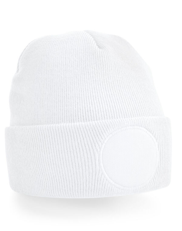 B446 Beechfield Circular Patch Beanie White
