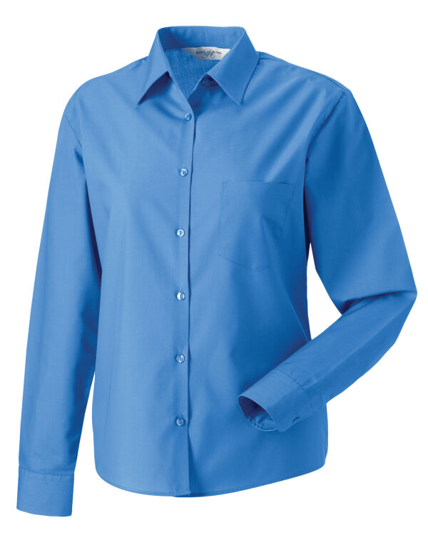 934F Russell Collection Ladies’ L/Sleeve Polycotton Shirt Corporate Blue