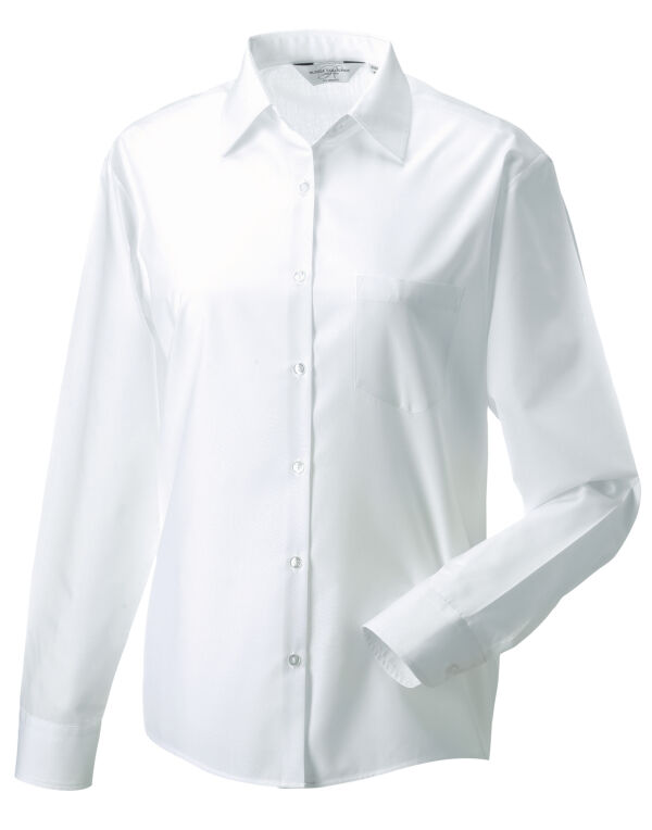 934F Russell Collection Ladies’ L/Sleeve Polycotton Shirt White