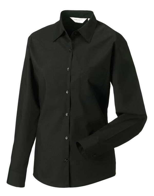 934F Russell Collection Ladies’ L/Sleeve Polycotton Shirt Black