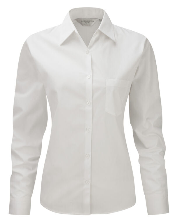 936F Russell Collection Ladies’ L/Sleeve Poplin Shirt White