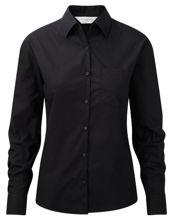 936F Russell Collection Ladies’ L/Sleeve Poplin Shirt Black